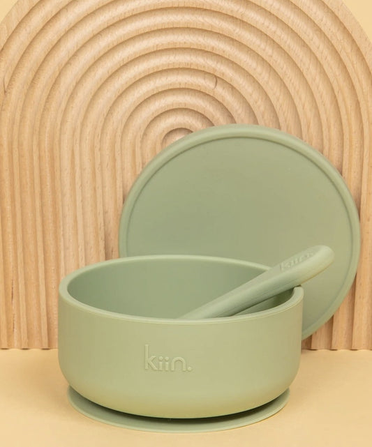 Silicone Suction Bowl with Lid + Spoon Set - Sage