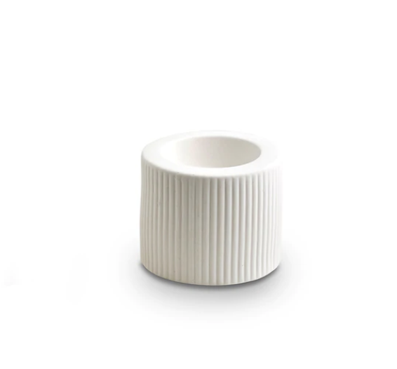 Small Ribbed  Candle Holder White